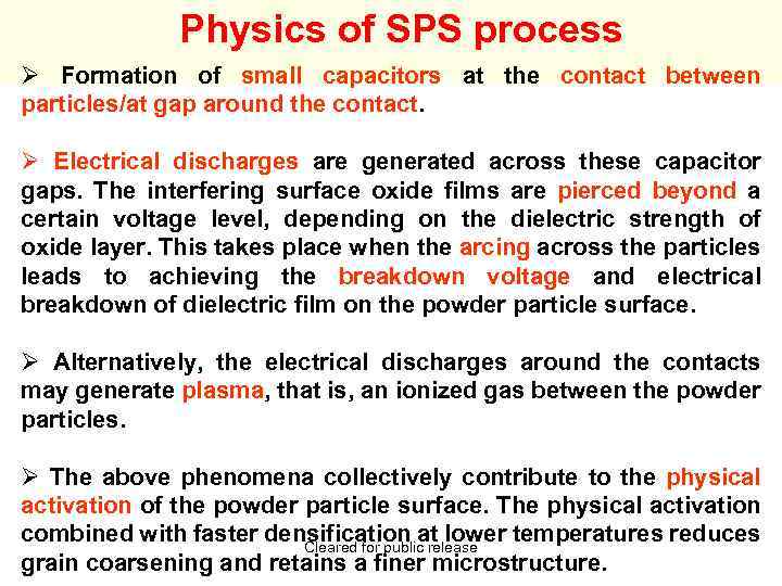 Physics of SPS process Ø Formation of small capacitors at the contact between particles/at