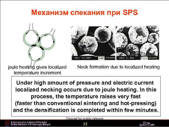 Механизм спекания при SPS joule heating gives localized temperature increment Neck formation due to