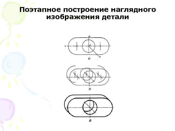 Поэтапное построение наглядного изображения детали 