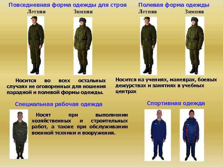 Повседневная форма одежды для строя Летняя Зимняя Носится во всех остальных случаях не оговоренных