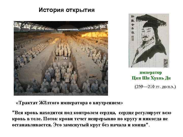 История открытия император Цин Ши Хуань Ди (259— 210 гг. до н. э. )