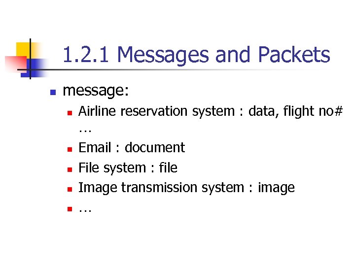 1. 2. 1 Messages and Packets n message: n n n Airline reservation system