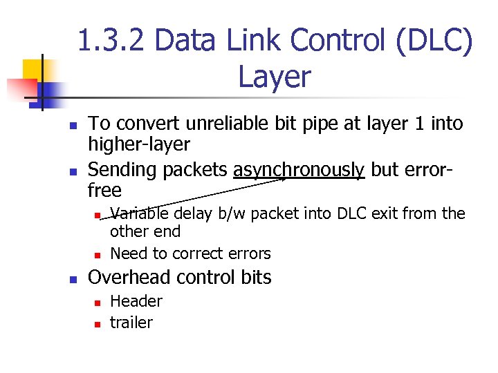 1. 3. 2 Data Link Control (DLC) Layer n n To convert unreliable bit