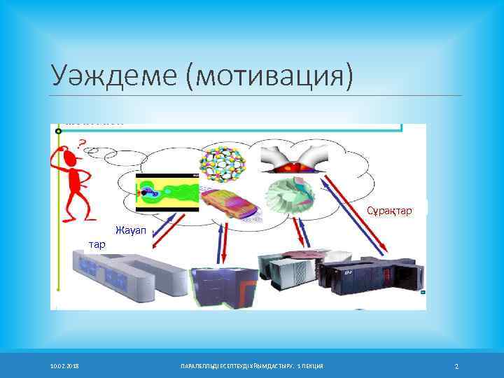 Уәждеме (мотивация) Сұрақтар Жауап тар 10. 02. 2018 ПАРАЛЕЛЛЬДІ ЕСЕПТЕУДІ ҰЙЫМДАСТЫРУ. 1 ЛЕКЦИЯ 2