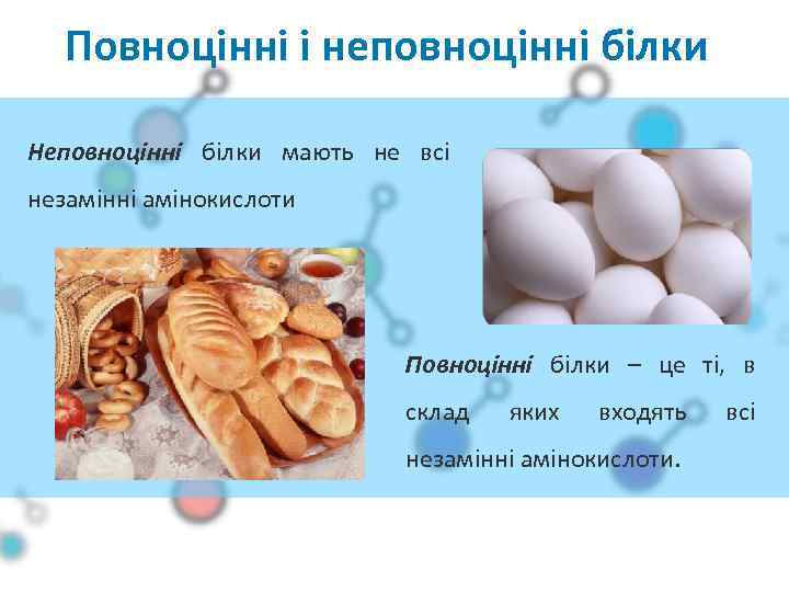 Повноцінні і неповноцінні білки Неповноцінні білки мають не всі незамінні амінокислоти Повноцінні білки –