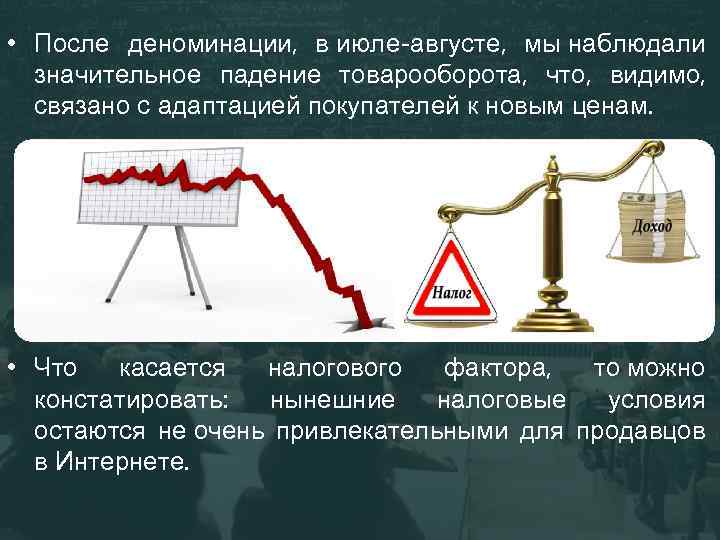  • После деноминации, в июле-августе, мы наблюдали значительное падение товарооборота, что, видимо, связано