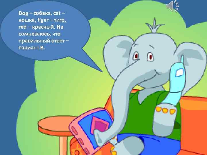 Dog – собака, cat – кошка, tiger – тигр, red – красный. Не сомневаюсь,
