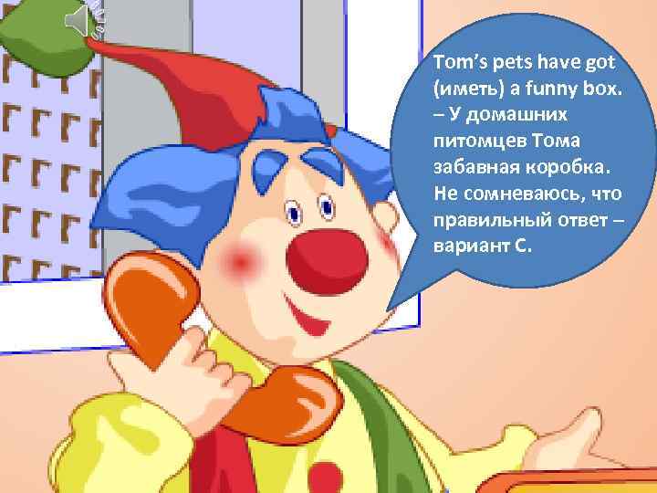 Tom’s pets have got (иметь) a funny box. – У домашних питомцев Тома забавная