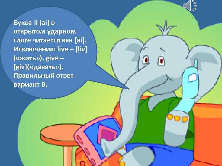 Буква Ii [ai] в открытом ударном слоге читается как [ai]. Исключения: live – [liv]