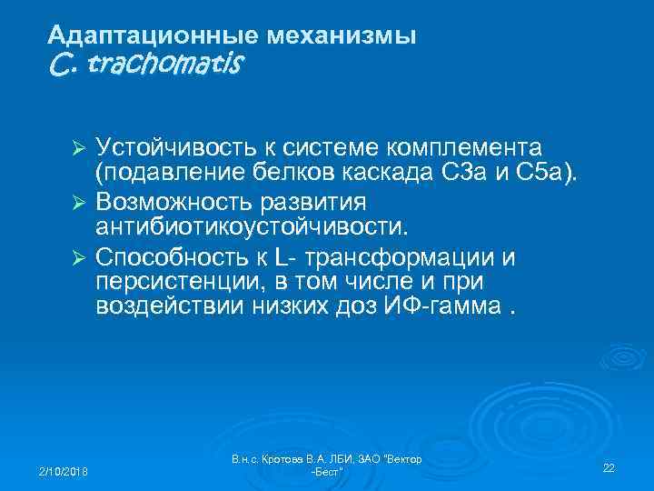 Адаптационные механизмы C. trachomatis Устойчивость к системе комплемента (подавление белков каскада С 3 а