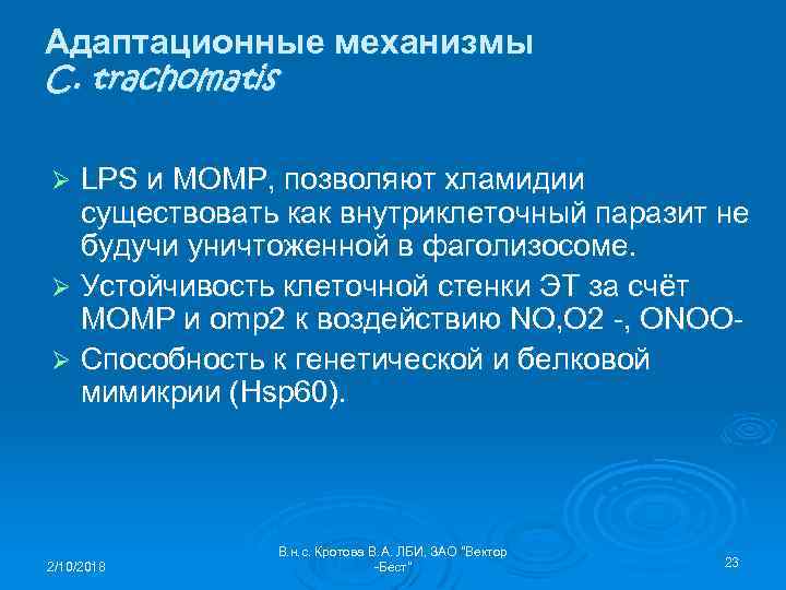 Адаптационные механизмы C. trachomatis LPS и МОМР, позволяют хламидии существовать как внутриклеточный паразит не