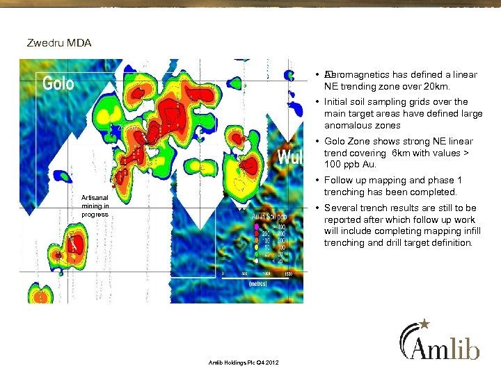 Zwedru MDA • Aeromagnetics has defined a linear NE trending zone over 20 km.