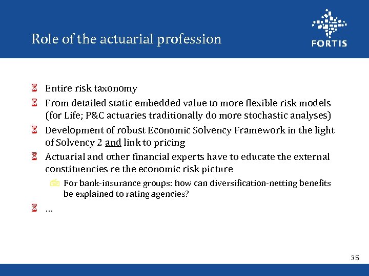 Role of the actuarial profession 6 Entire risk taxonomy 6 From detailed static embedded