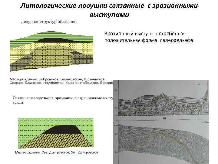 Литологические ловушки связанные с эрозионными выступами Эрозионный выступ – погребённая положительная форма палеорельефа 
