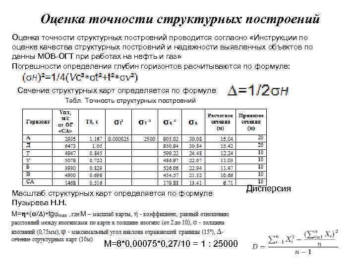 Оценка точности структурных построений проводится согласно «Инструкции по оценке качества структурных построений и надежности