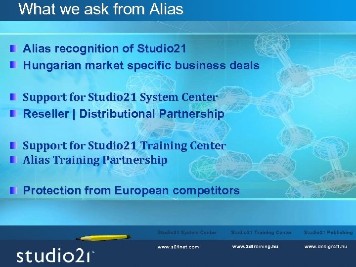 What we ask from Alias recognition of Studio 21 Hungarian market specific business deals