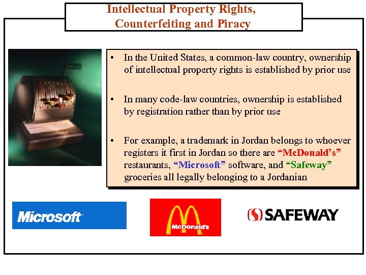 Intellectual Property Rights, Counterfeiting and Piracy • In the United States, a common law