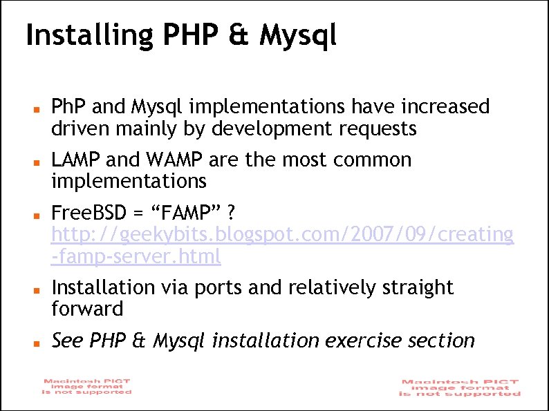 Installing PHP & Mysql Ph. P and Mysql implementations have increased driven mainly by