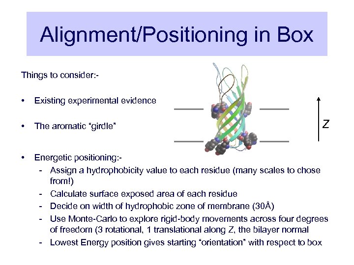 Alignment/Positioning in Box Things to consider: - • Existing experimental evidence • The aromatic