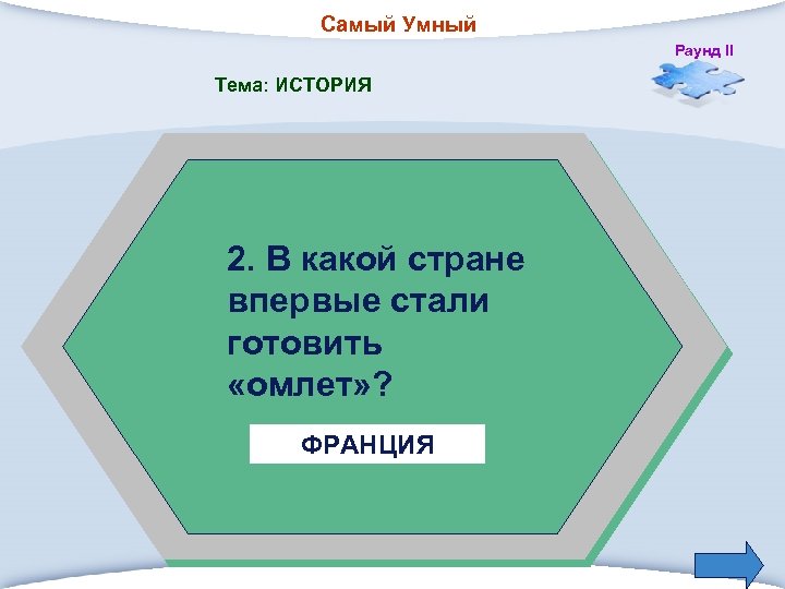Самый Умный Раунд II Тема: ИСТОРИЯ 2. В какой стране впервые стали готовить «омлет»