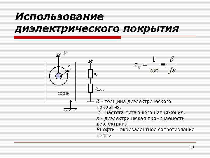 Использование диэлектрического покрытия δ - толщина диэлектрического покрытия, f - частота питающего напряжения, ε