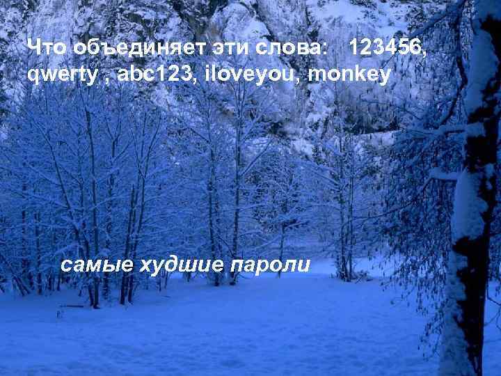 Что объединяет эти слова: 123456, qwerty , abc 123, iloveyou, monkey самые худшие пароли