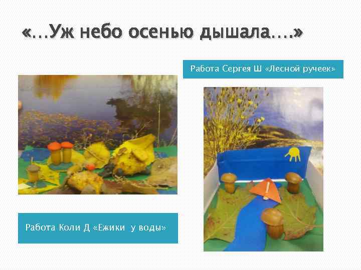  «…Уж небо осенью дышала…. » Работа Сергея Ш «Лесной ручеек» Работа Коли Д