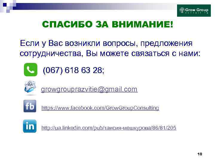 СПАСИБО ЗА ВНИМАНИЕ! Если у Вас возникли вопросы, предложения сотрудничества, Вы можете связаться с