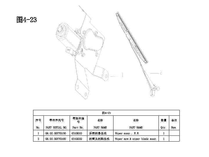 图 4 -23 序号 零件序列号 零部件编 号 名称 名称 数量 备注 No. PART SERIAL