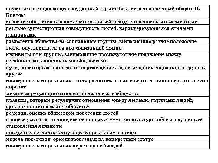 наука, изучающая общество; данный термин был введен в научный оборот О. Контом строение общества