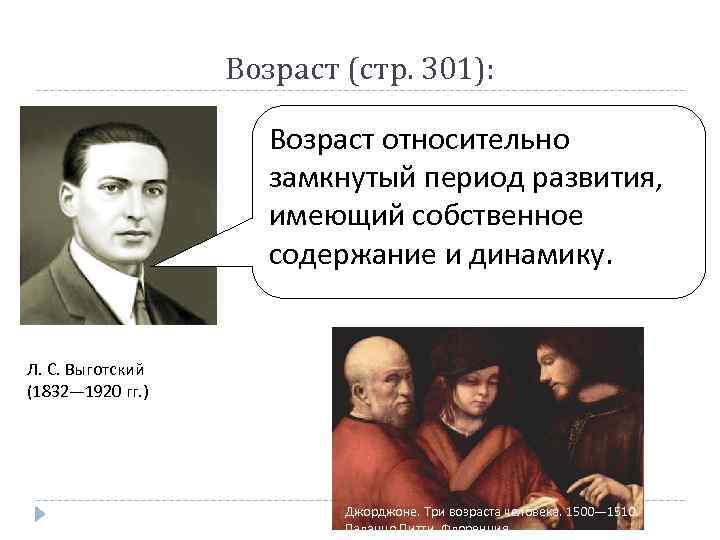 Возраст (стр. 301): Возраст относительно замкнутый период развития, имеющий собственное содержание и динамику. Л.