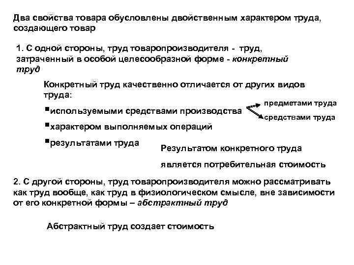 Два свойства товара обусловлены двойственным характером труда, создающего товар 1. С одной стороны, труд