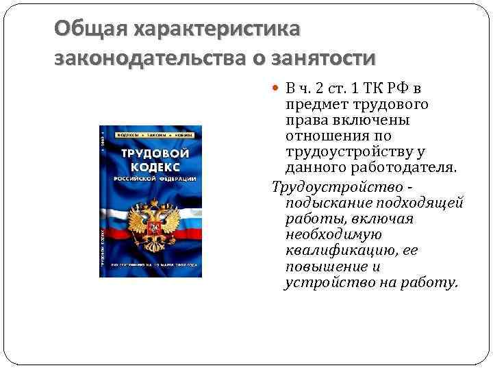 Общая характеристика законодательства о занятости В ч. 2 ст. 1 ТК РФ в предмет