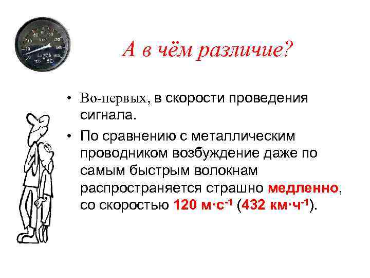 А в чём различие? • Во‑первых, в скорости проведения сигнала. • По сравнению с