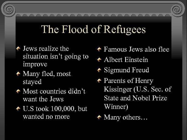 The Flood of Refugees Jews realize the situation isn’t going to improve Many fled,