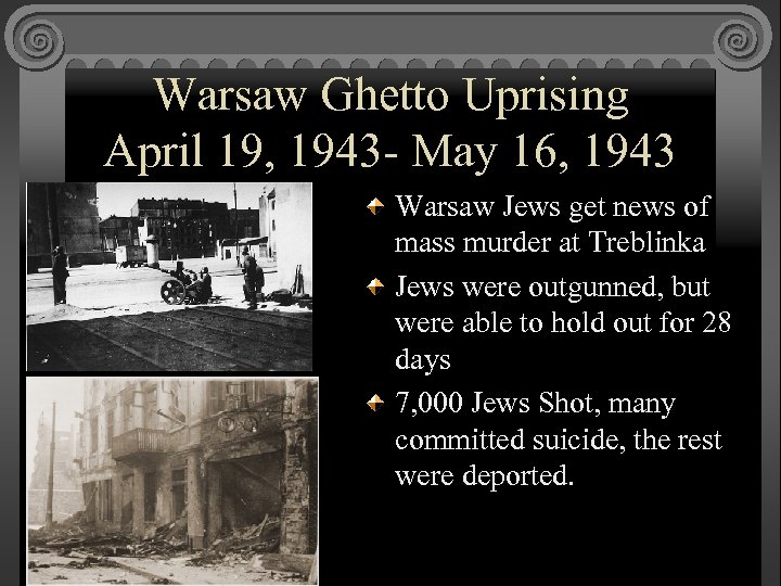 Warsaw Ghetto Uprising April 19, 1943 - May 16, 1943 Warsaw Jews get news