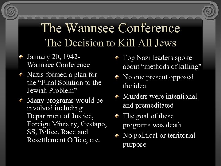 The Wannsee Conference The Decision to Kill All Jews January 20, 1942 Wannsee Conference