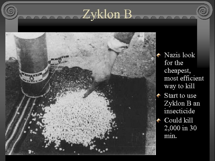 Zyklon B Nazis look for the cheapest, most efficient way to kill Start to
