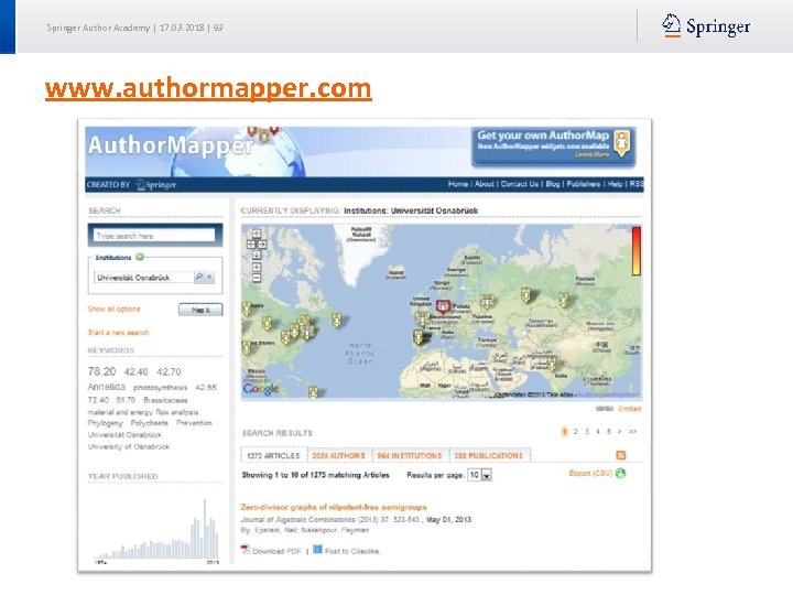 Springer Author Academy | 17. 03. 2018 | 93 www. authormapper. com 