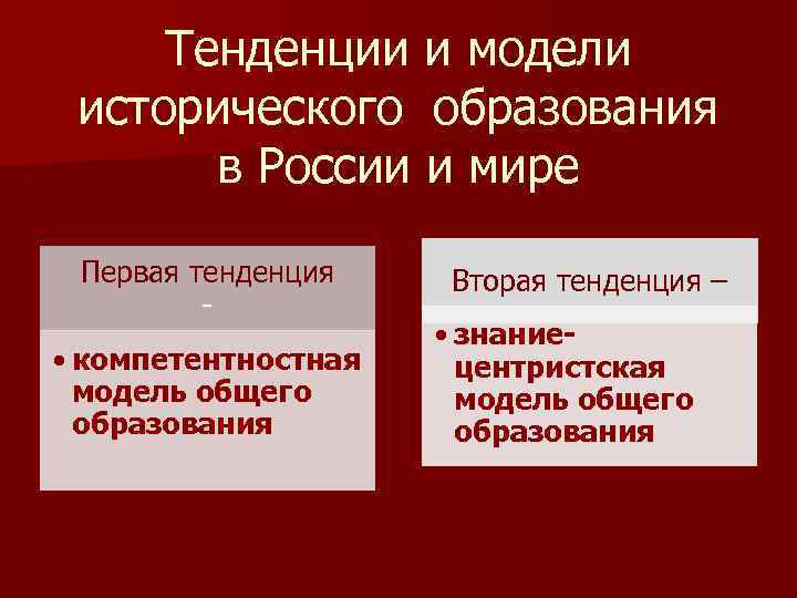 Тенденции и модели исторического образования в России и мире Первая тенденция - • компетентностная