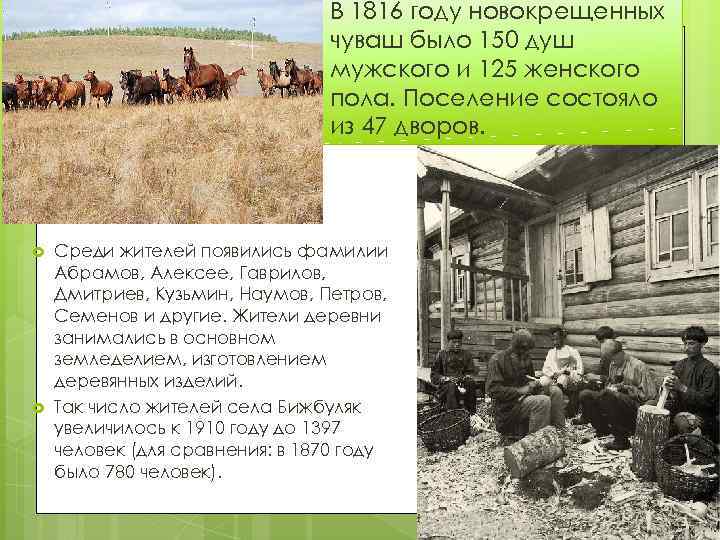 В 1816 году новокрещенных чуваш было 150 душ мужского и 125 женского пола. Поселение