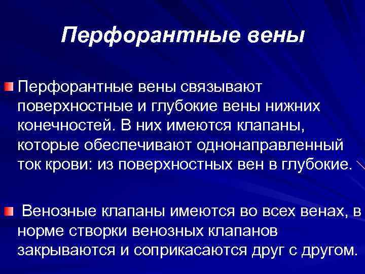 Перфорантная несостоятельность голени. Группы перфорантных вен голени.