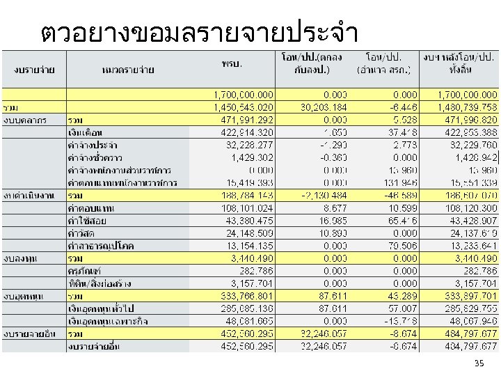 ตวอยางขอมลรายจายประจำ 35 