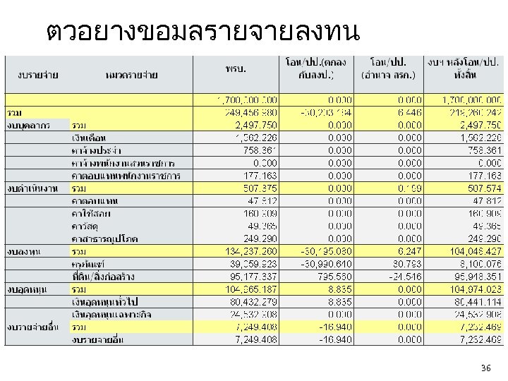 ตวอยางขอมลรายจายลงทน 36 