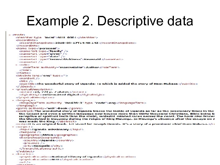 Example 2. Descriptive data 