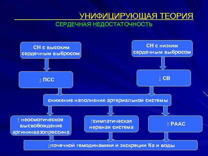 УНИФИЦИРУЮЩАЯ ТЕОРИЯ СЕРДЕЧНАЯ НЕДОСТАТОЧНОСТЬ СН с высоким сердечным выбросом СН с низким сердечным выбросом