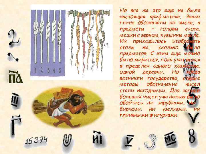Но все же это еще не была настоящая арифметика. Знаки глине обозначали не числа,