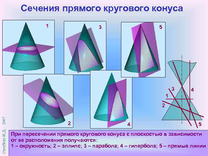 Сечения прямого кругового конуса 1 3 5 3 4 1 2 2 4 5
