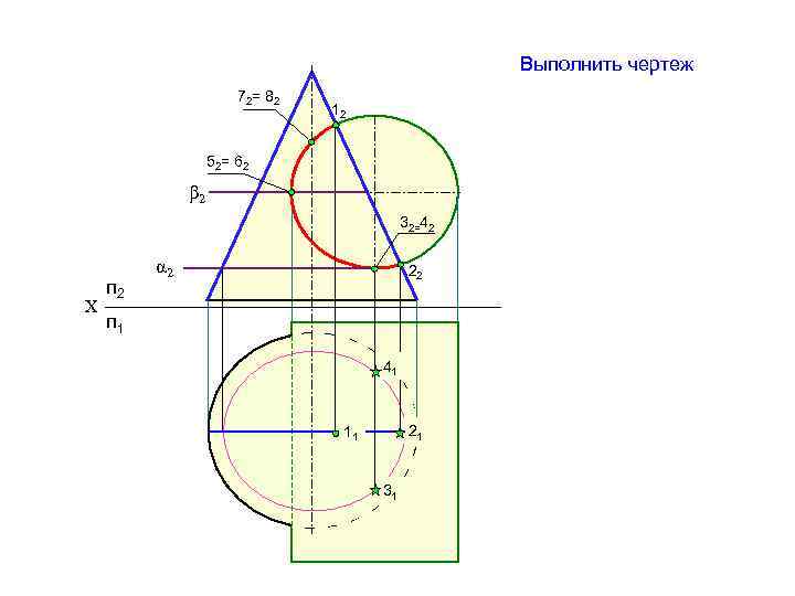 Выполнить чертеж 72= 82 12 52= 62 β 2 32=42 Х п 2 α