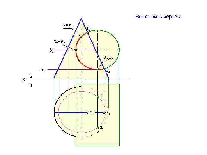 Выполнить чертеж 72= 82 12 52= 62 β 2 32=42 Х п 2 α